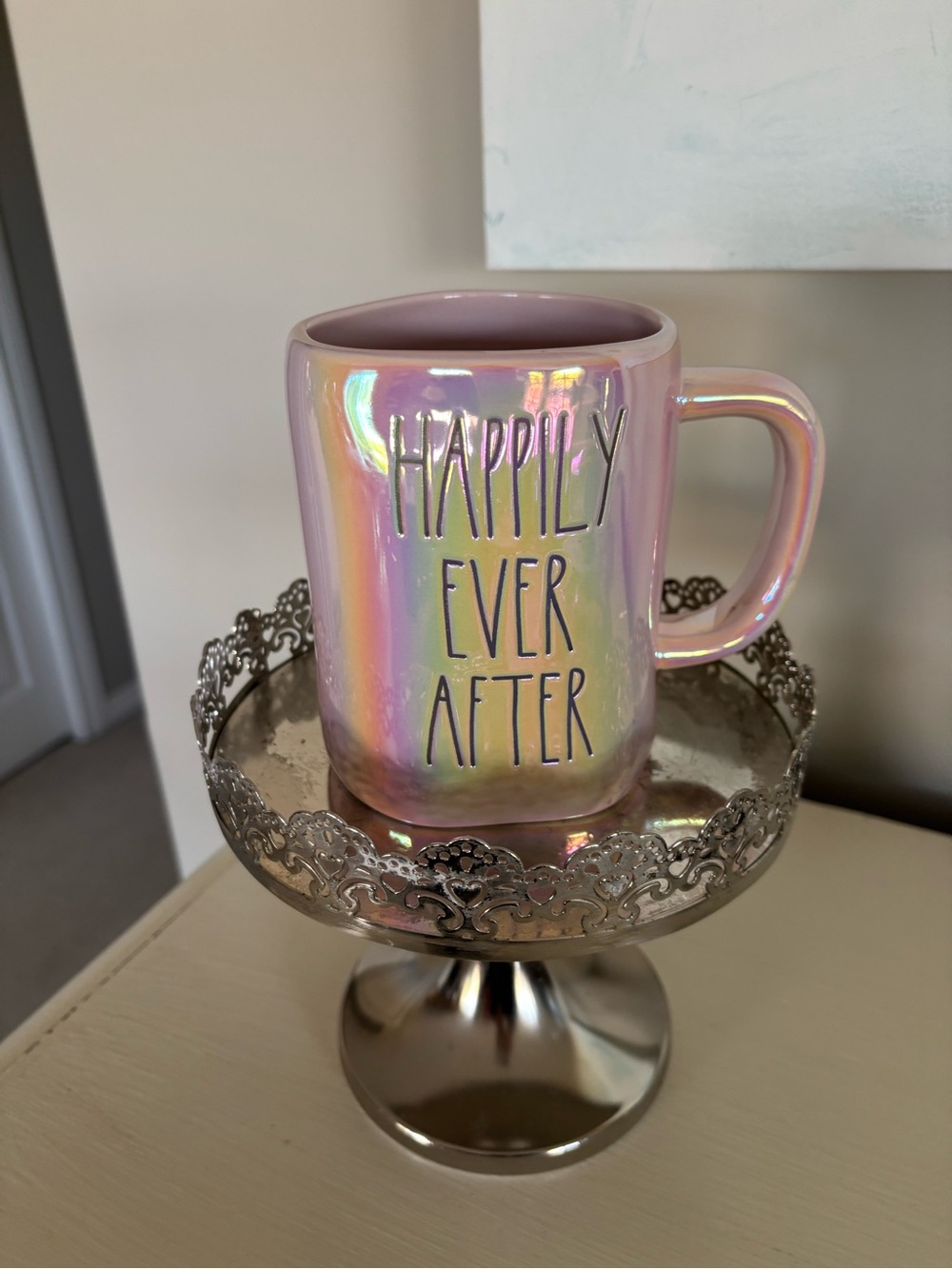 Rae Dunn Iridescent Pink "Happily Ever After" Mug